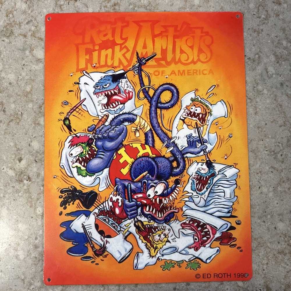 1998 Rat Fink card RAT FINK ARTISTS by Ed "Big Daddy" Roth 16x12 Metal Sign